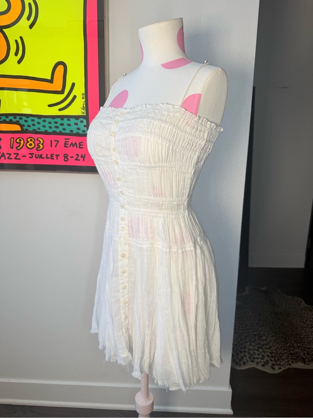 Free People FP One Lausanne Slip White Smocked Buttondown Sleeveless Dress Sz XS - Picture 4 of 16